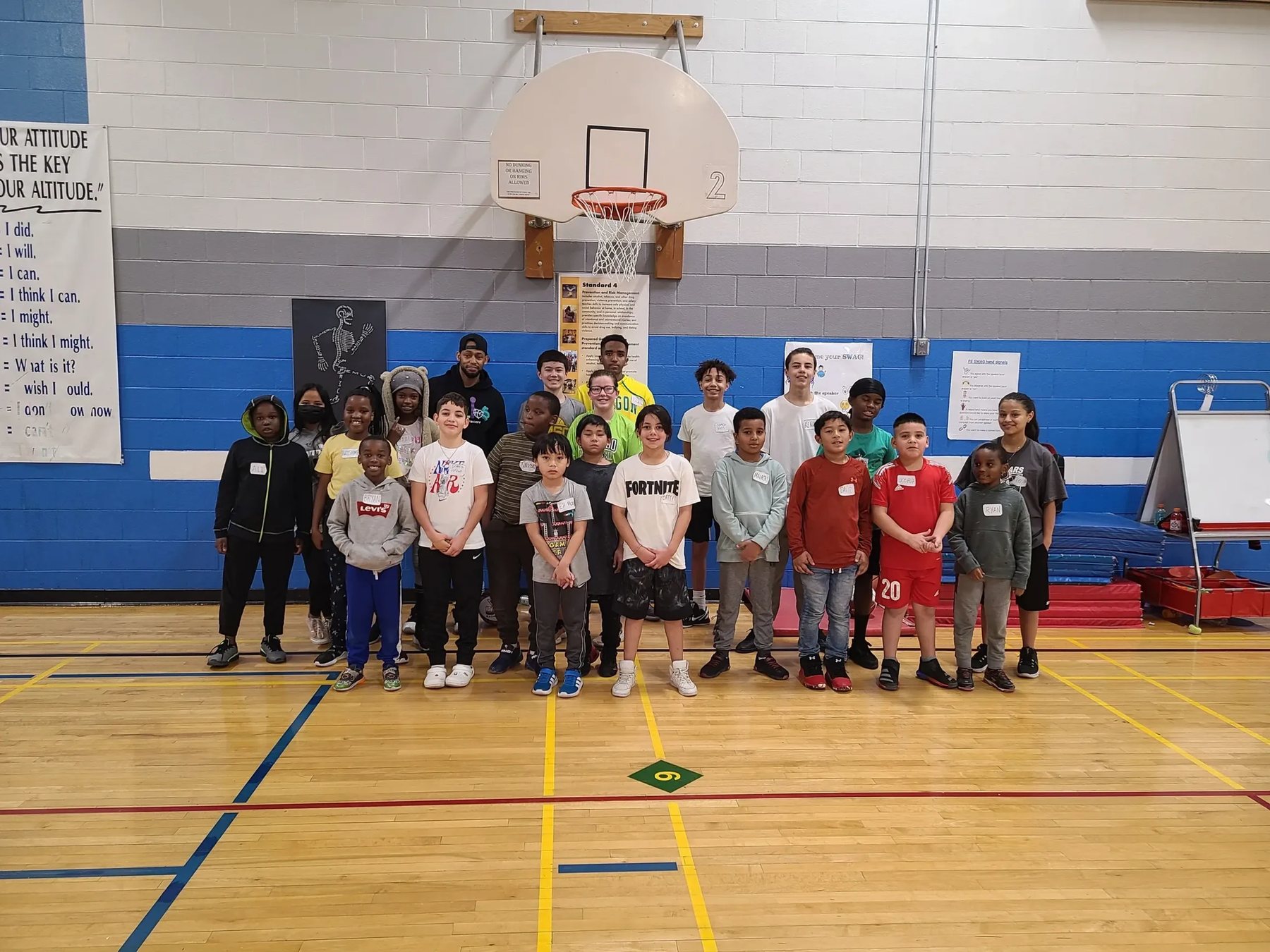 The whole Global Ballers camp group with coaches